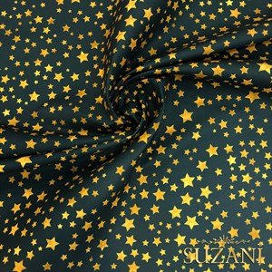 Petrol Zemin Gold Yıldız Desenli Dijital Baskılı Kumaş