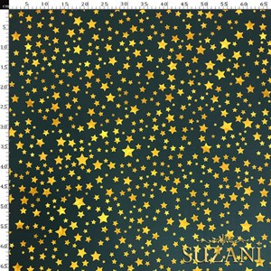Petrol Zemin Gold Yıldız Desenli Dijital Baskılı Kumaş