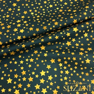 Petrol Zemin Gold Yıldız Desenli Dijital Baskılı Kumaş