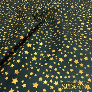 Petrol Zemin Gold Yıldız Desenli Dijital Baskılı Kumaş