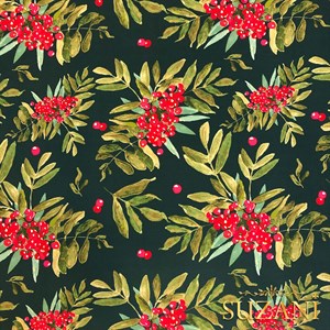 Petrol Zemin Yılbaşı Çiçeği Desenli Dijital Baskılı Kumaş