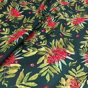 Petrol Zemin Yılbaşı Çiçeği Desenli Dijital Baskılı Kumaş