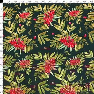 Petrol Zemin Yılbaşı Çiçeği Desenli Dijital Baskılı Kumaş