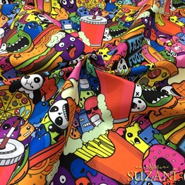 Pop Art Fast Food Desenli Kumaş