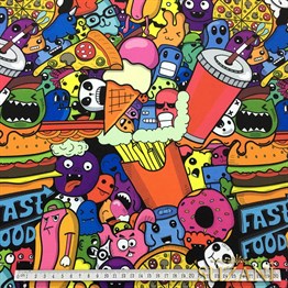 Pop Art Fast Food Desenli Kumaş