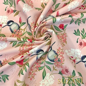 Pudra Zemin Saka Kuşu Dijital Baskılı Kumaş