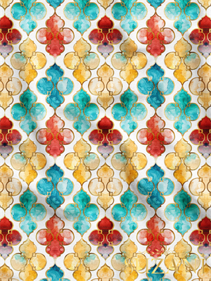 Ramazan Temalı Geometrik Renkli Desenli Dijital Baskılı Kumaş