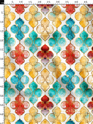 Ramazan Temalı Geometrik Renkli Desenli Dijital Baskılı Kumaş