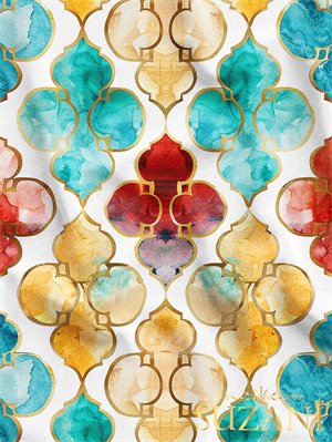 Ramazan Temalı Geometrik Renkli Desenli Dijital Baskılı Kumaş