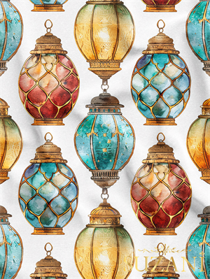 Ramazan Temalı Lamba Desenli Dijital Baskılı Kumaş