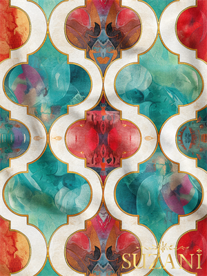 Ramazan Temalı Renkli Geometrik Desenli Dijital Baskılı Kumaş