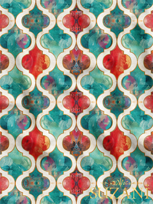 Ramazan Temalı Renkli Geometrik Desenli Dijital Baskılı Kumaş