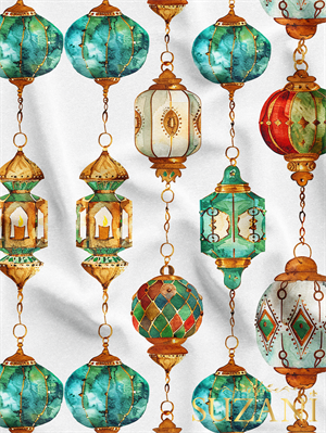 Ramazan Temalı Renkli Lamba Desenli Dijital Baskılı Kumaş