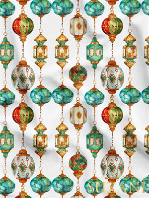 Ramazan Temalı Renkli Lamba Desenli Dijital Baskılı Kumaş