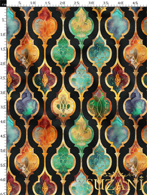 Ramazan Temalı Siyah Zemin Damla Desenli Dijital Baskılı Kumaş