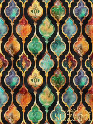 Ramazan Temalı Siyah Zemin Damla Desenli Dijital Baskılı Kumaş