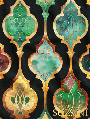 Ramazan Temalı Siyah Zemin Damla Desenli Dijital Baskılı Kumaş