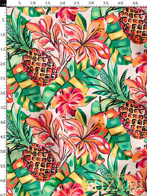 Renkli Ananas Desenli Dijital Baskılı Kumaş