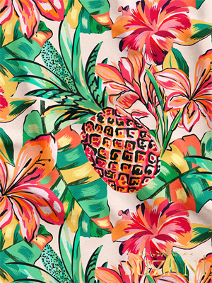 Renkli Ananas Desenli Dijital Baskılı Kumaş