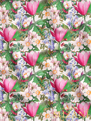 Renkli Bahçe Desenli Dijital Baskılı Kumaş