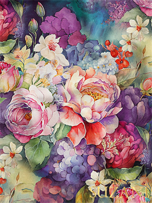 Renkli Çiçek Aranjman Desenli Dijital Baskılı Kumaş