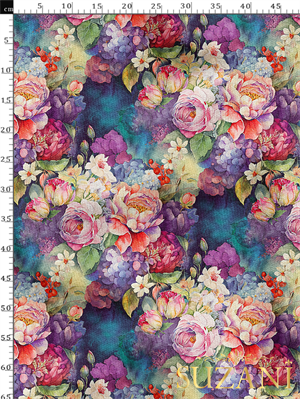 Renkli Çiçek Aranjman Desenli Dijital Baskılı Kumaş