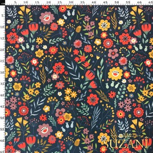 Renkli Çiçek Desenli Dijital Baskılı Kumaş