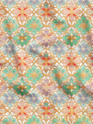 Renkli Çiçek Motif Desenli Dijital Baskılı Kumaş