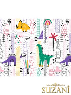 Renkli Dinozorlar Desenli 3lü Beslenme Örtüsü, Amerikan Servisi Kumaşı