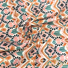 Renkli İkat Desenli Dijital Baskılı Kumaş