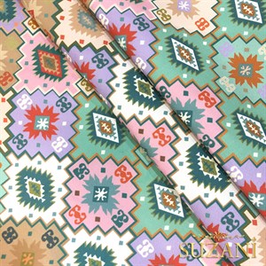 Renkli Kilim Desenli Dijital Baskılı Kumaş