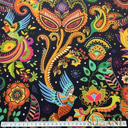 Mandala Desenli Kumaş (Siyah Zemin)