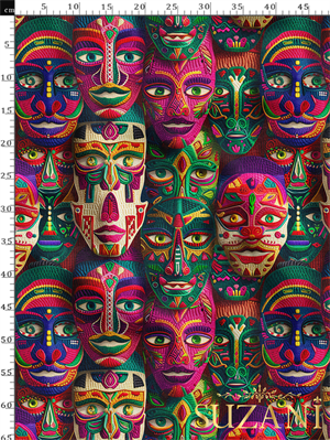 Renkli Maske Desenli Dijital Baskılı Kumaş