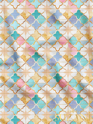 Renkli Moroccan Motif Desenli Dijital Baskılı Kumaş