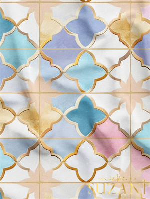 Renkli Moroccan Motif Desenli Dijital Baskılı Kumaş