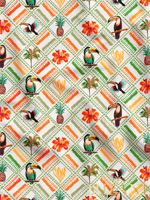 Renkli Tropikal Desenli Dijital Baskılı Kumaş