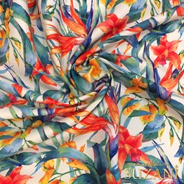 Renkli Tropikal Çiçekler Dijital Baskılı Kumaş