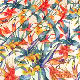 Renkli Tropikal Çiçekler Dijital Baskılı Kumaş