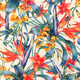 Renkli Tropikal Çiçekler Dijital Baskılı Kumaş