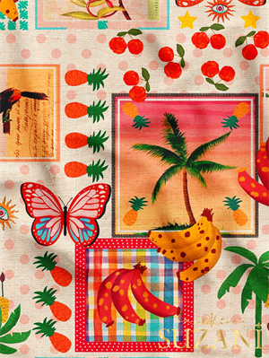 Renkli Tropikal Desenli Dijital Baskılı Kumaş