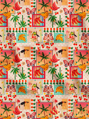 Renkli Tropikal Desenli Dijital Baskılı Kumaş