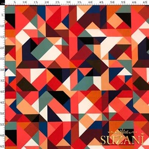 Renkli Üçgen Desenli Dijital Baskılı Kumaş