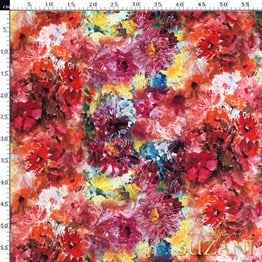 Renkli Yağlıboya Çiçek Desenli Dijital Baskılı Kumaş