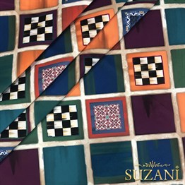 Renkli Yağlıboya Kareler Desenli Kumaş