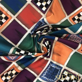 Renkli Yağlıboya Kareler Desenli Kumaş