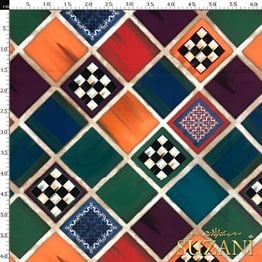 Renkli Yağlıboya Kareler Desenli Kumaş