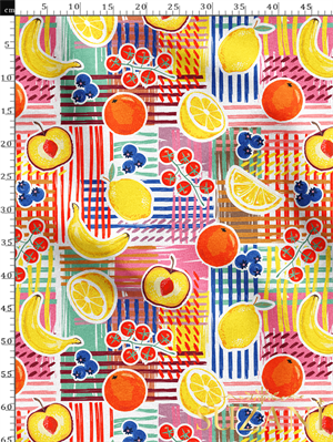 Renkli Yaz Meyveleri Desenli Dijital Baskılı Kumaş