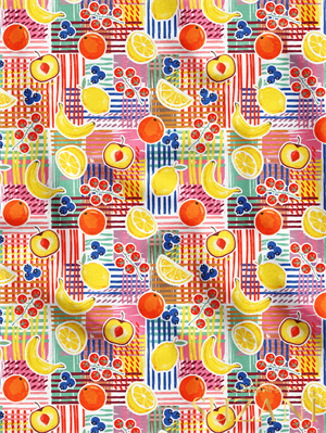 Renkli Yaz Meyveleri Desenli Dijital Baskılı Kumaş