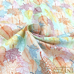 Renkli Zarif Yapraklar Desenli Kumaş