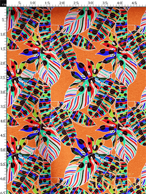 Retro Renkli Tropikal Yaprak Desenli Dijital Baskılı Kumaş